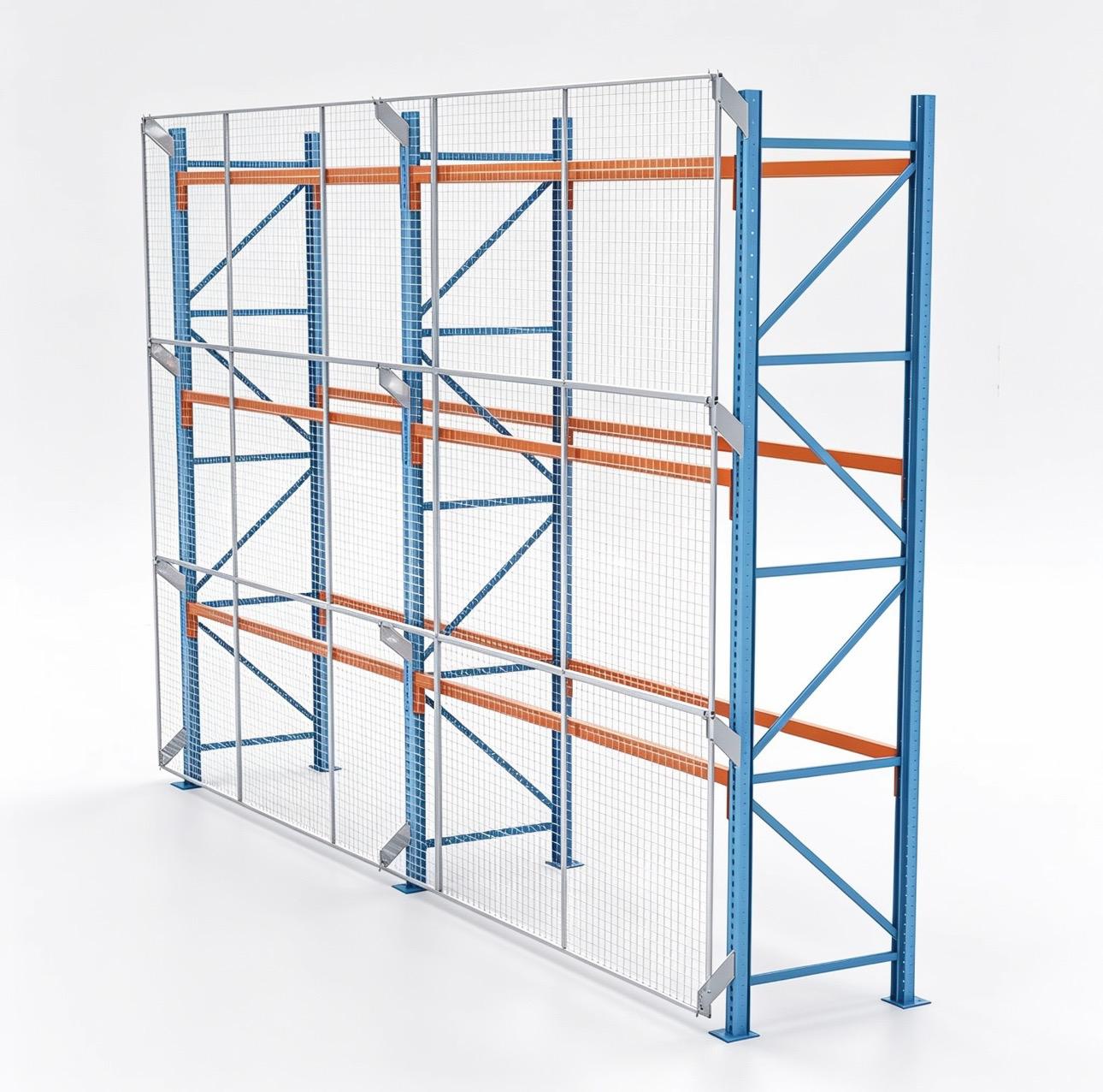 Orange safety barrier protecting racking uprights in a warehouse